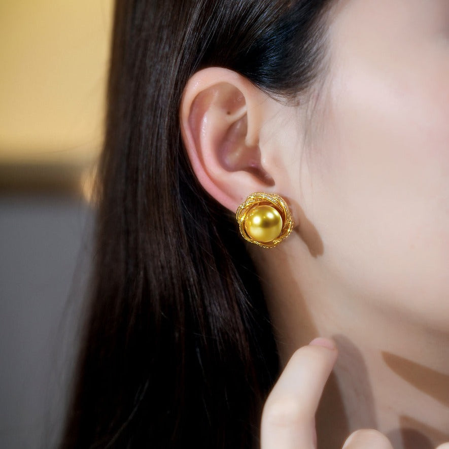 Natural Champagne Pearl Stud Earrings