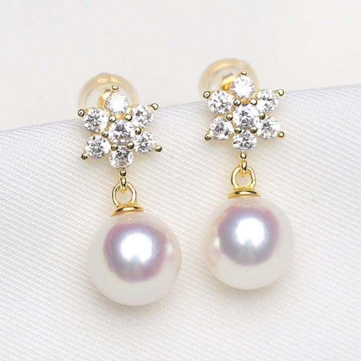 Akoya Pearl Drop Earrings in 14k Gold