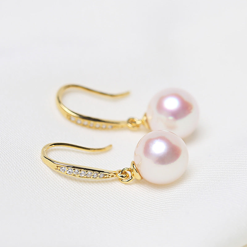 Akoya Pearl Hoop Earrings in 14k Gold