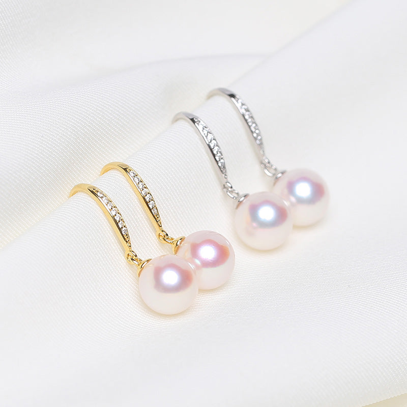 Akoya Pearl Hoop Earrings in 14k Gold