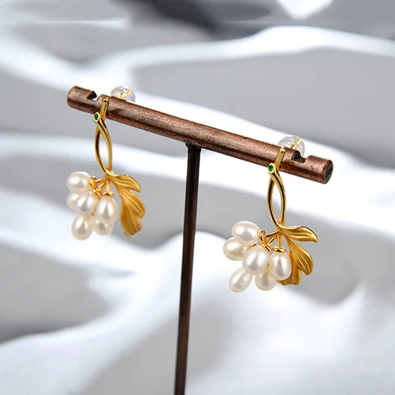 White Pearl Hoop Grape Earrings