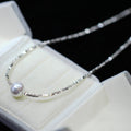 White Pearl Choker wtih Sliver Charm Beads