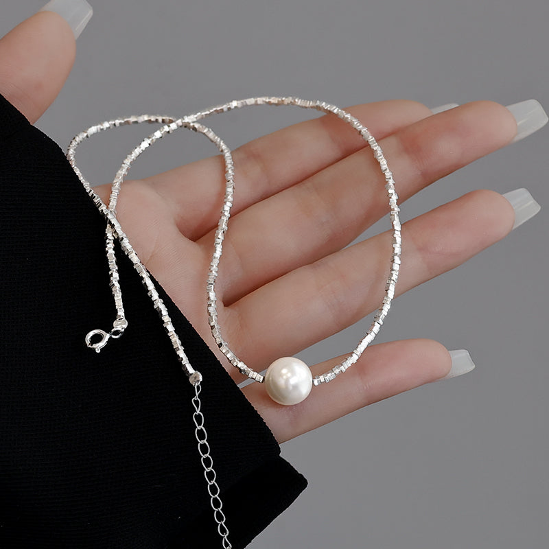 White Pearl Choker wtih Sliver Charm Beads