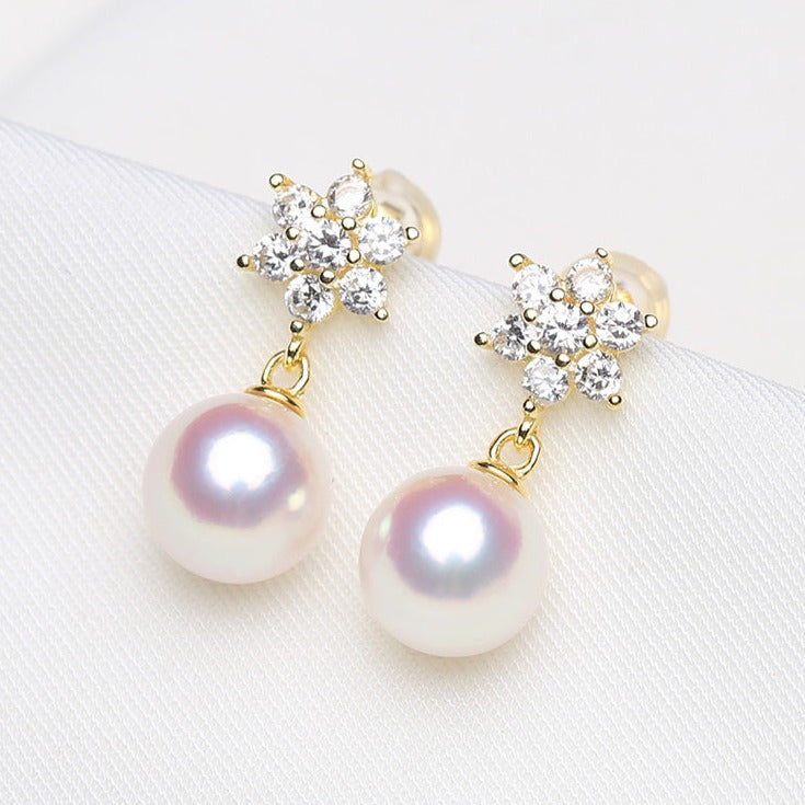 Akoya Pearl Drop Earrings in 14k Gold