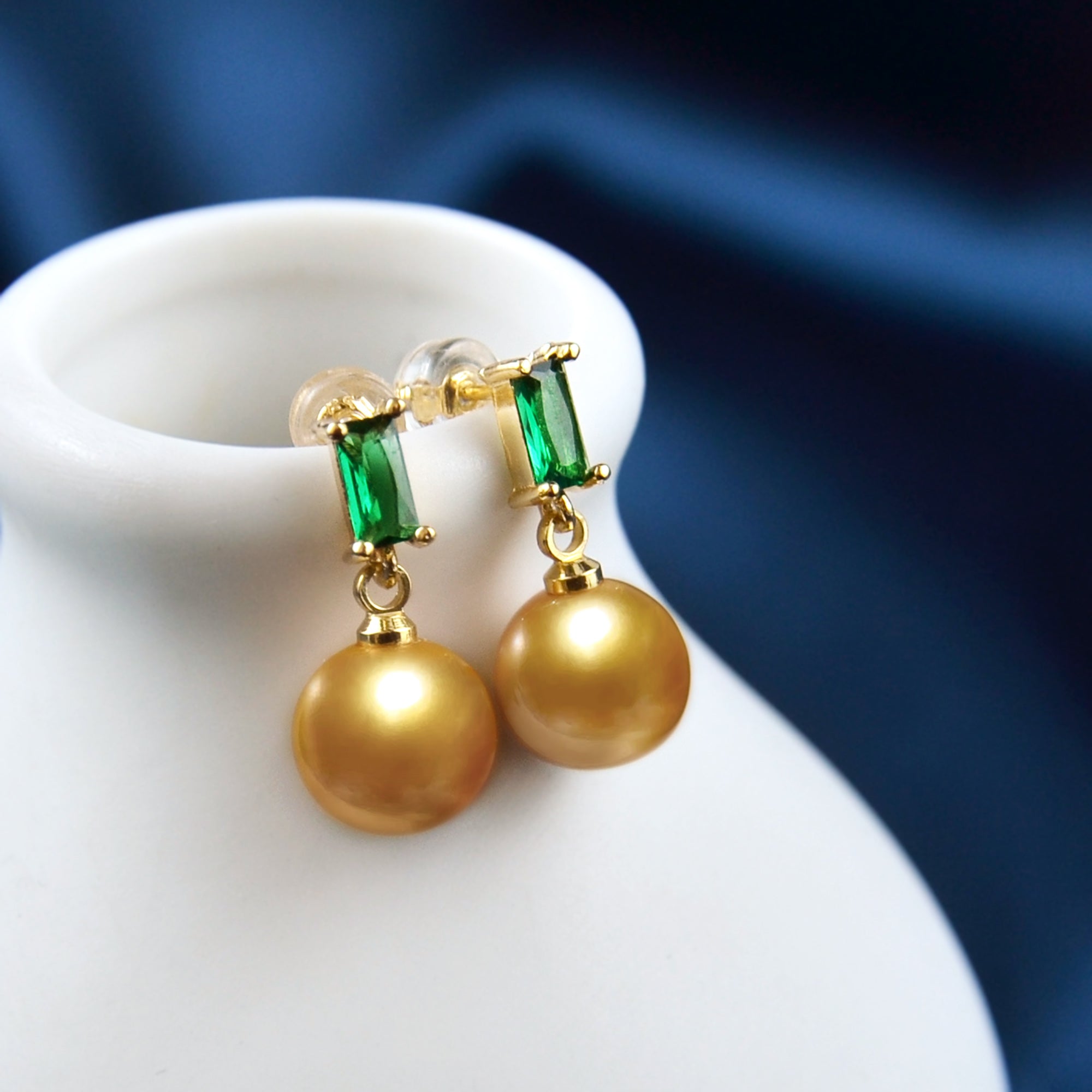 Natural Emerald and Champagne Pearl Earrings