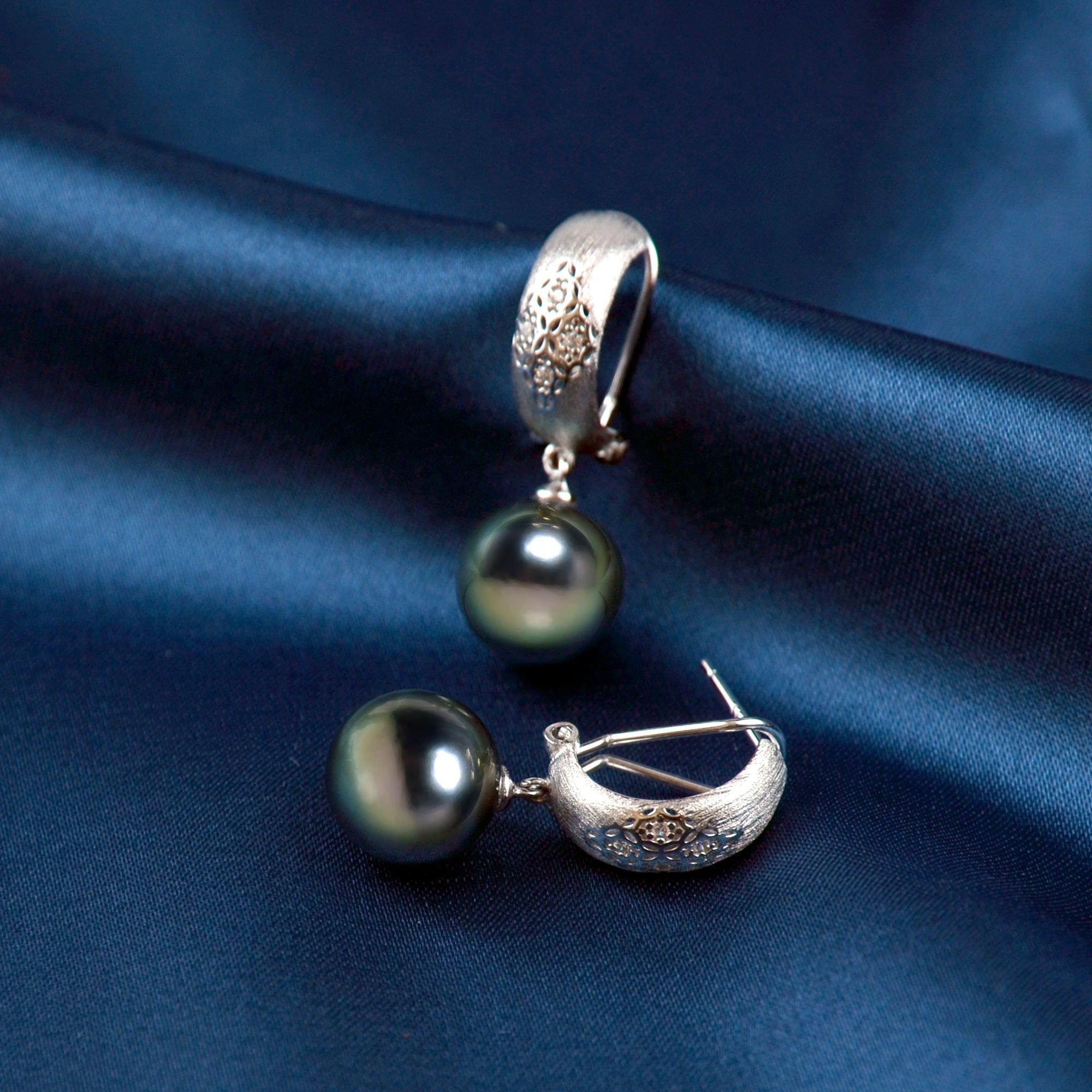 Natural Peacock Green Pearl Hoop Earrings