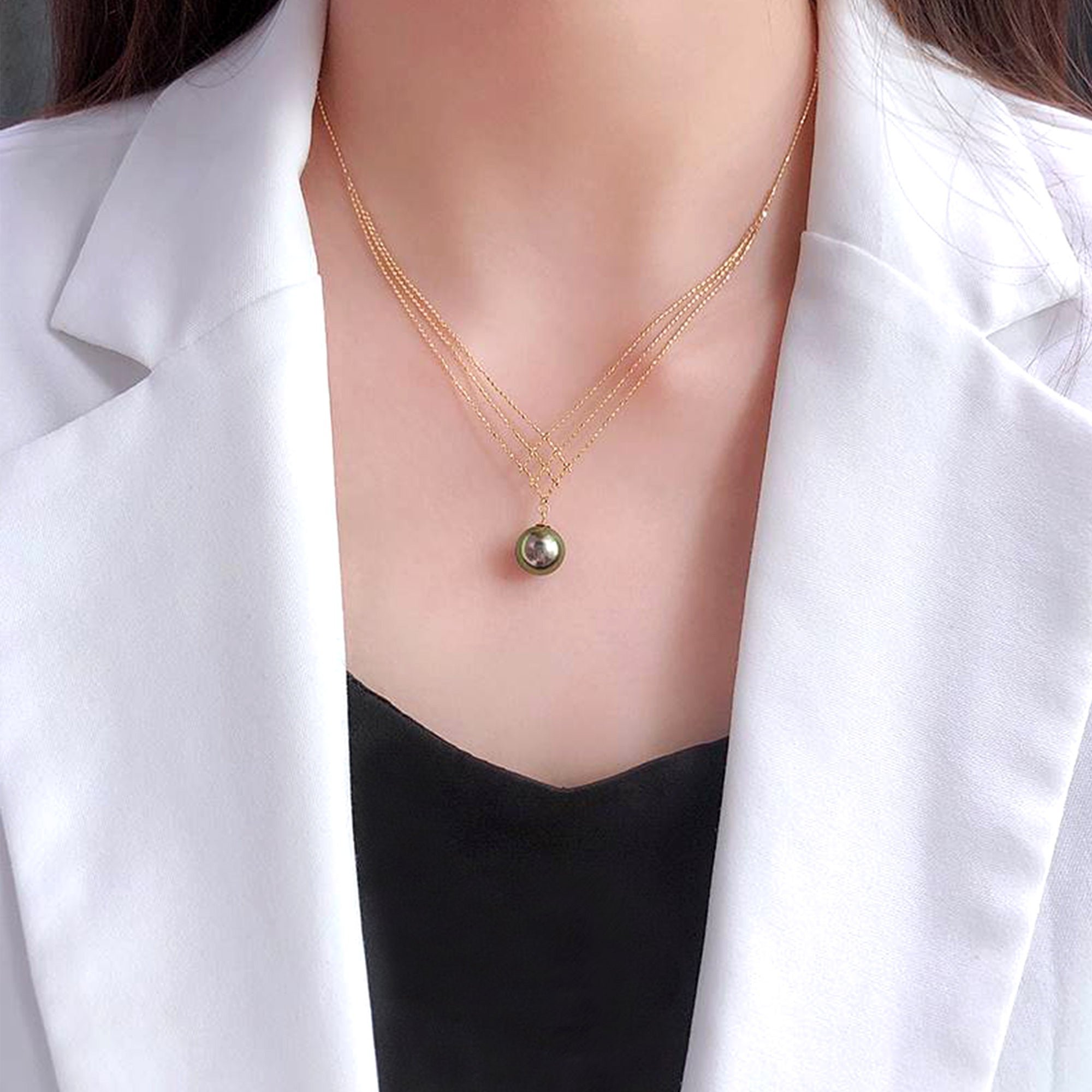 Natural Peacock Green Pearl Lace Necklace in 14k Gold