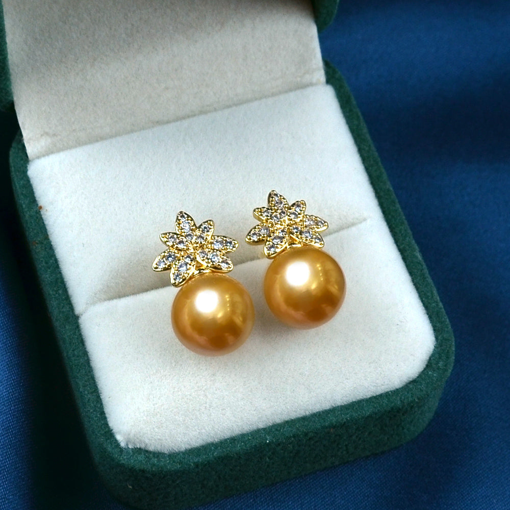 Natural Champagne Pearl Stud Earrings