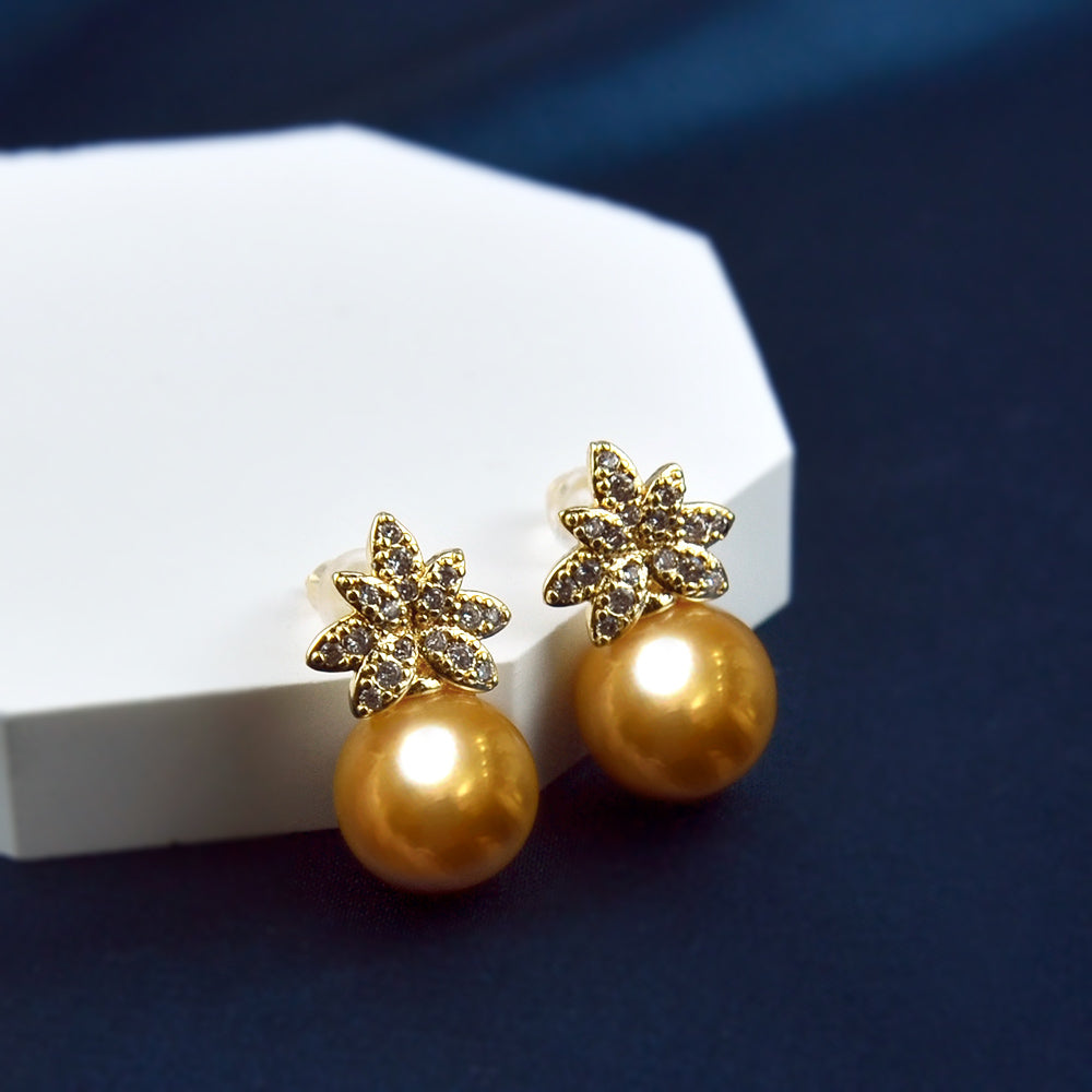 Natural Champagne Pearl Stud Earrings