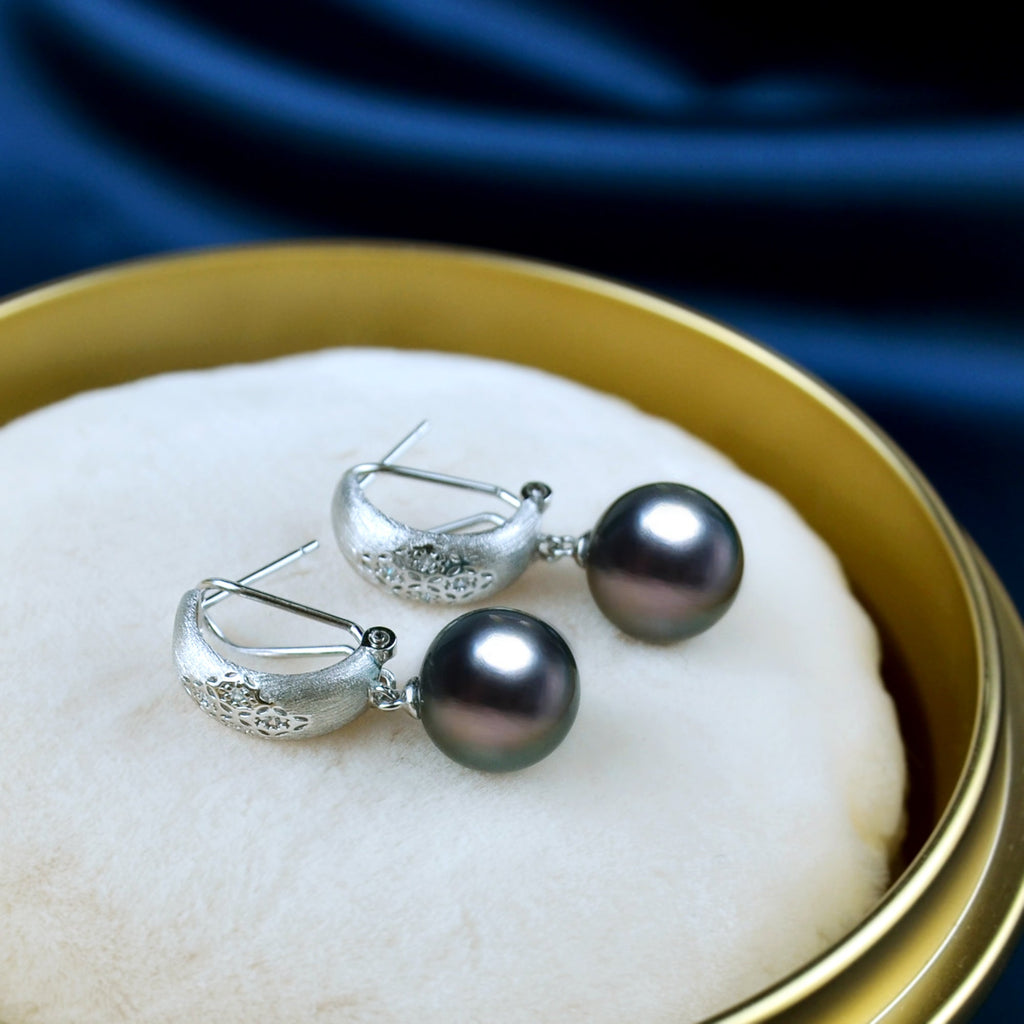 Natural Peacock Green Pearl Hoop Earrings
