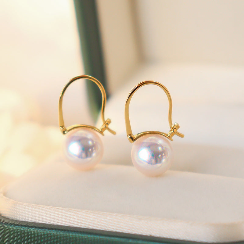 Japanese Akoya Pearl Hoop Earrings in 18K Gold