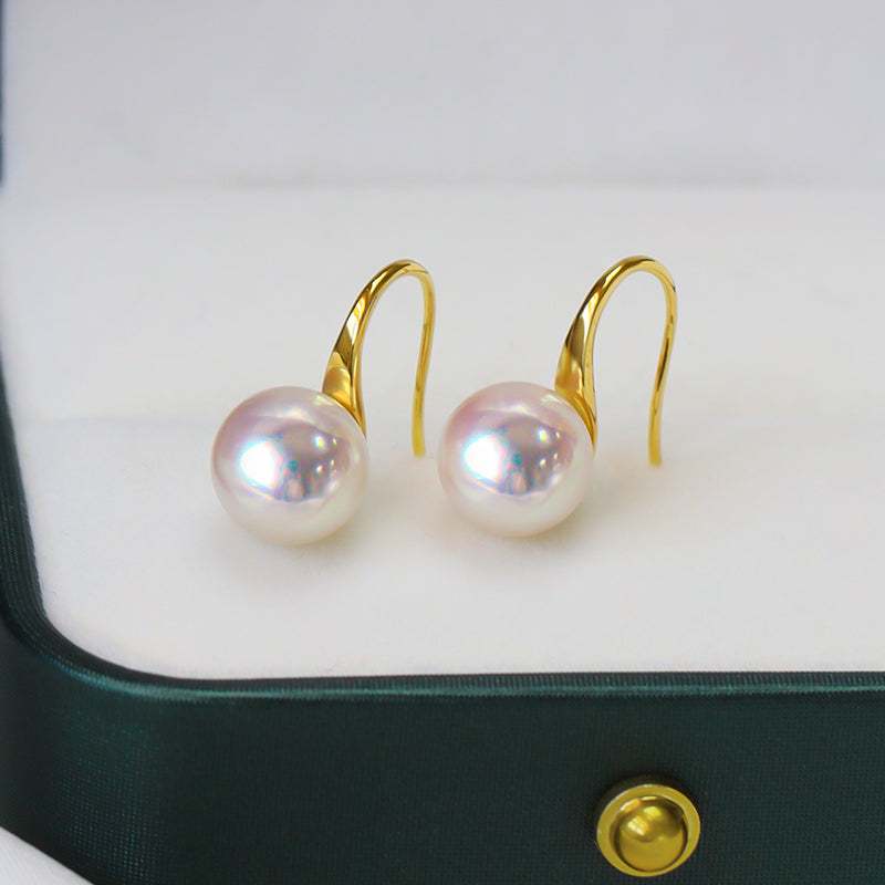 Japanese Akoya Pearl Hoop Earrings in 18K Gold