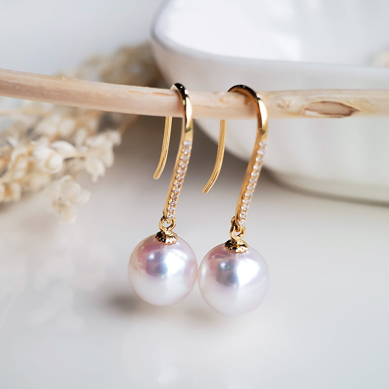 Japanese Akoya Pearl Hoop Earrings in 18K Gold