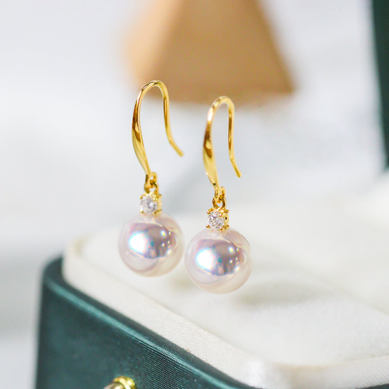 Japanese Akoya Pearl Hoop Earrings in 18K Gold