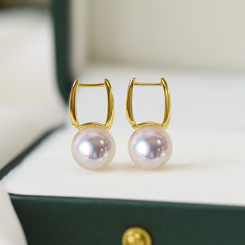Japanese Akoya Pearl Hoop Earrings in 18K Gold