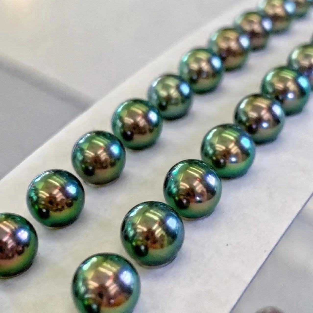 Natural Peacock Green Pearl Stud Earrings in 18k gold