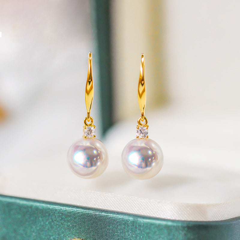Japanese Akoya Pearl Hoop Earrings in 18K Gold