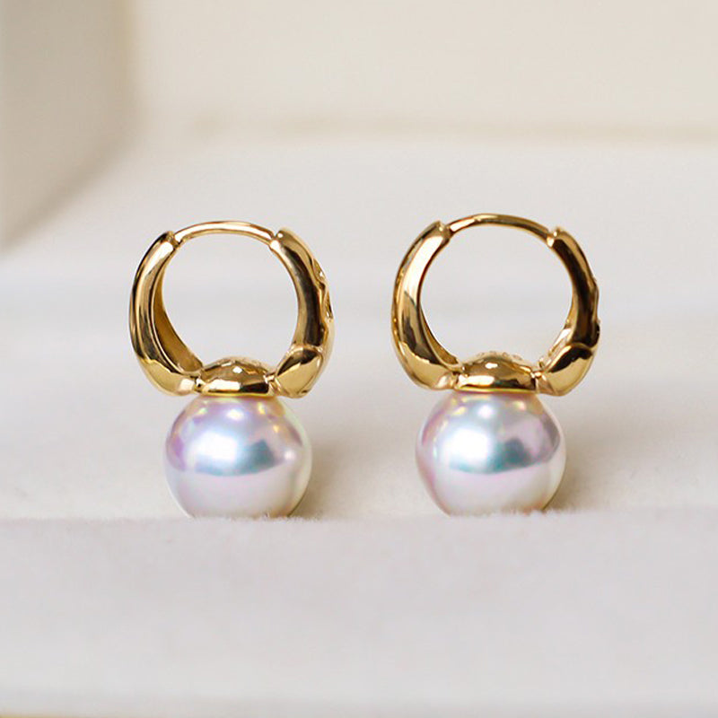 Japanese Akoya Pearl Hoop Earrings in 18K Gold