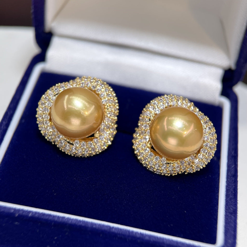Natural Champagne Pearl Stud Earrings
