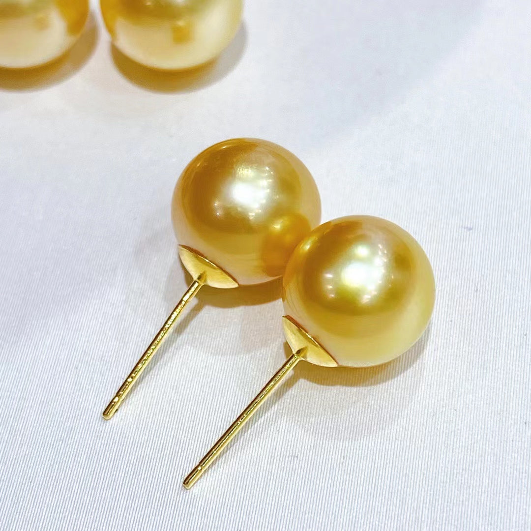 Natural Champagne Pearl Stud Earrings in 18k gold