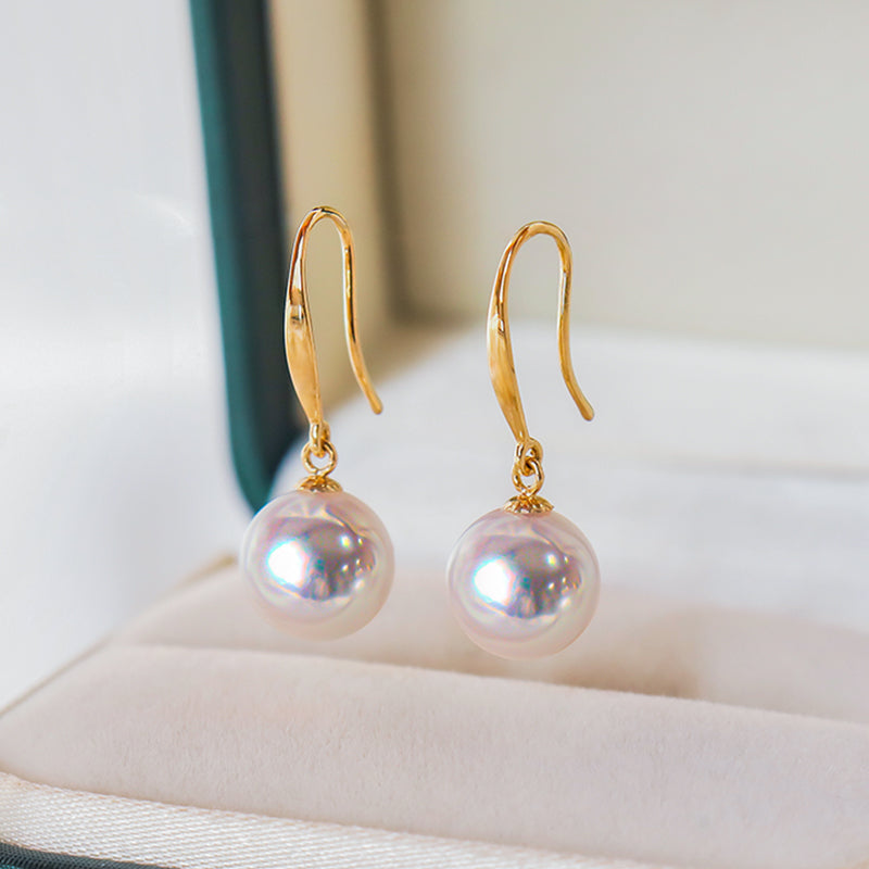 Japanese Akoya Pearl Hoop Earrings in 18K Gold