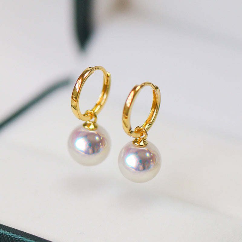 Japanese Akoya Pearl Hoop Earrings in 18K Gold