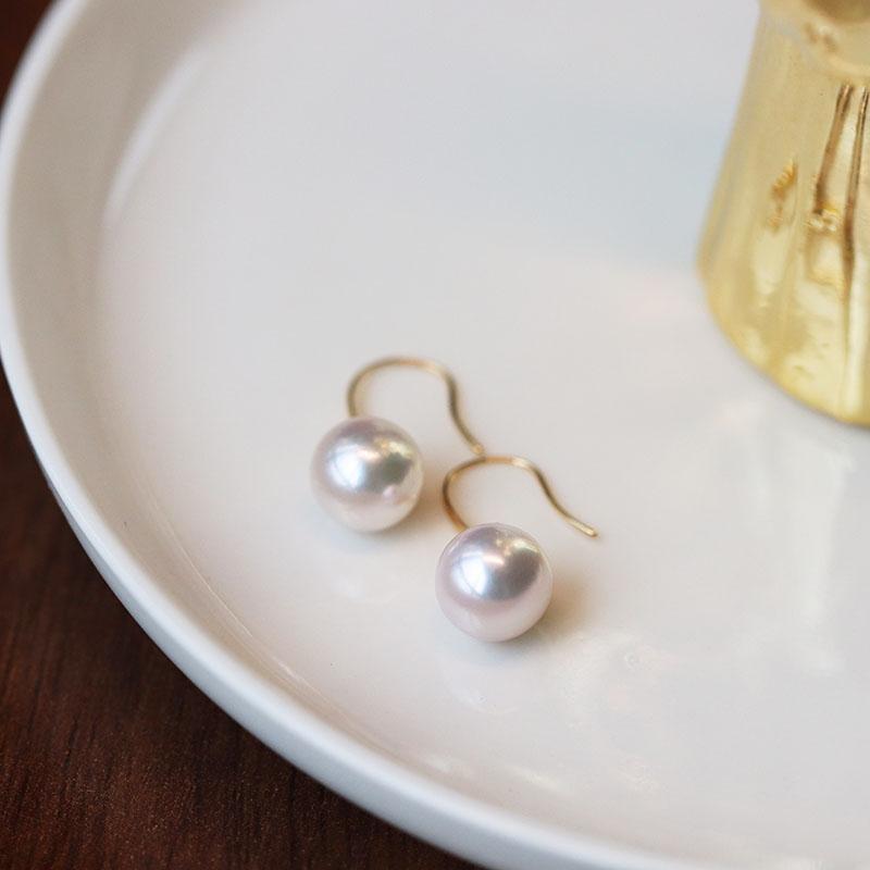 Japanese Akoya Pearl Hoop Earrings in 18K Gold