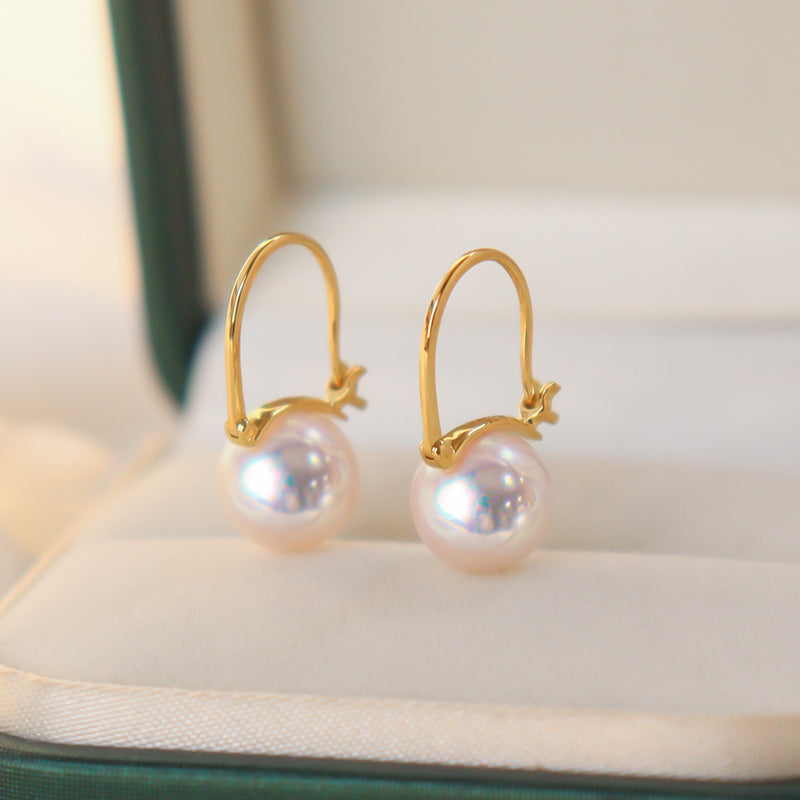 Japanese Akoya Pearl Hoop Earrings in 18K Gold