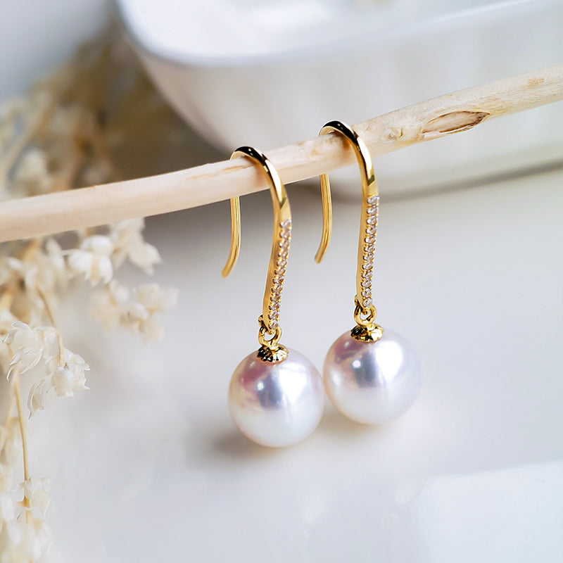 Japanese Akoya Pearl Hoop Earrings in 18K Gold