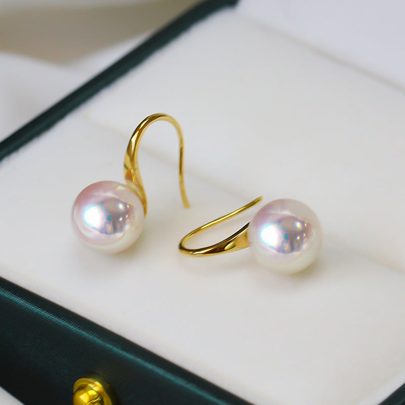 Japanese Akoya Pearl Hoop Earrings in 18K Gold