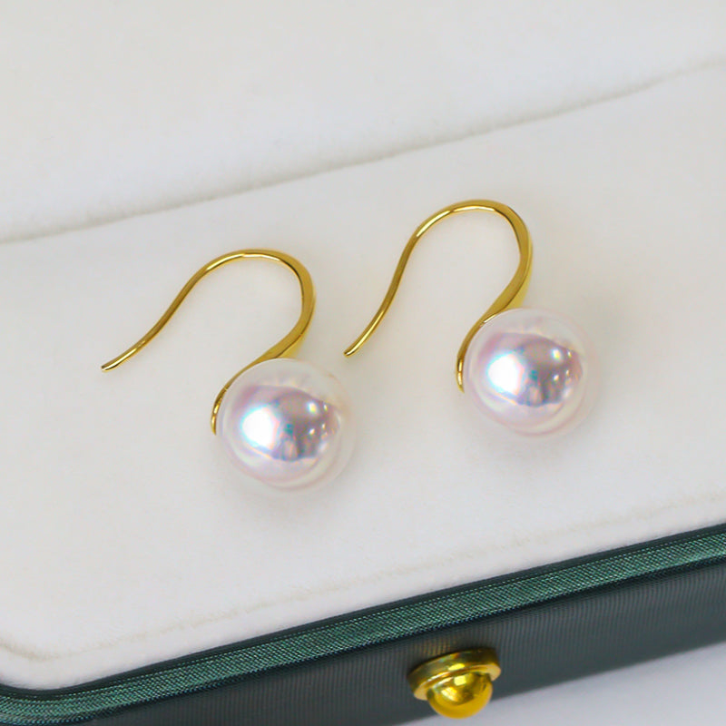 Japanese Akoya Pearl Hoop Earrings in 18K Gold