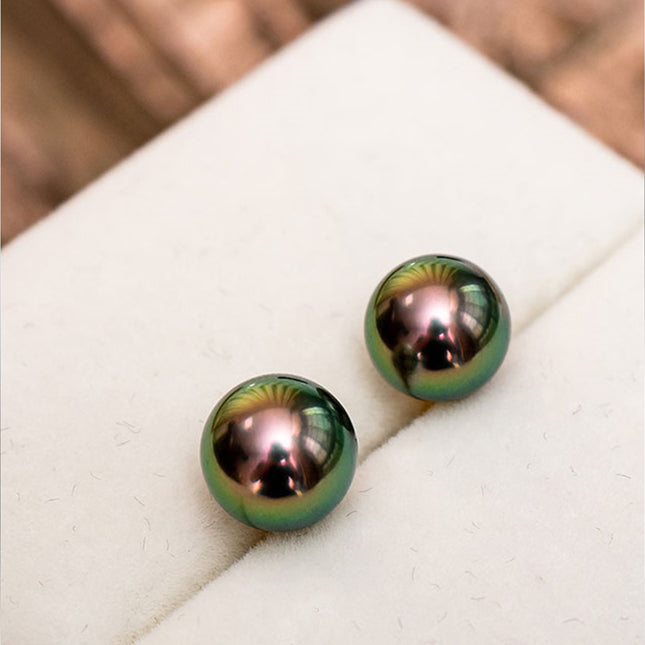 Natural Peacock Green Pearl Stud Earrings in 18k gold