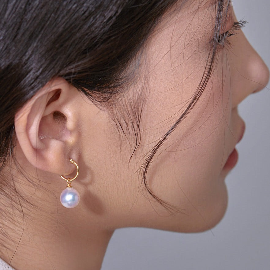 Japanese Akoya Pearl Hoop Earrings in 18K Gold