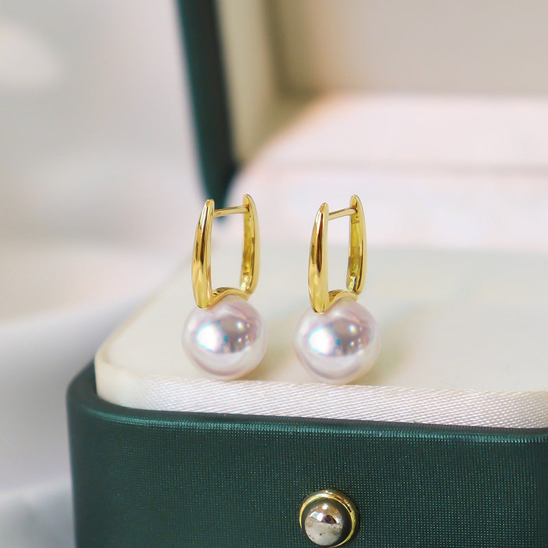 Japanese Akoya Pearl Hoop Earrings in 18K Gold