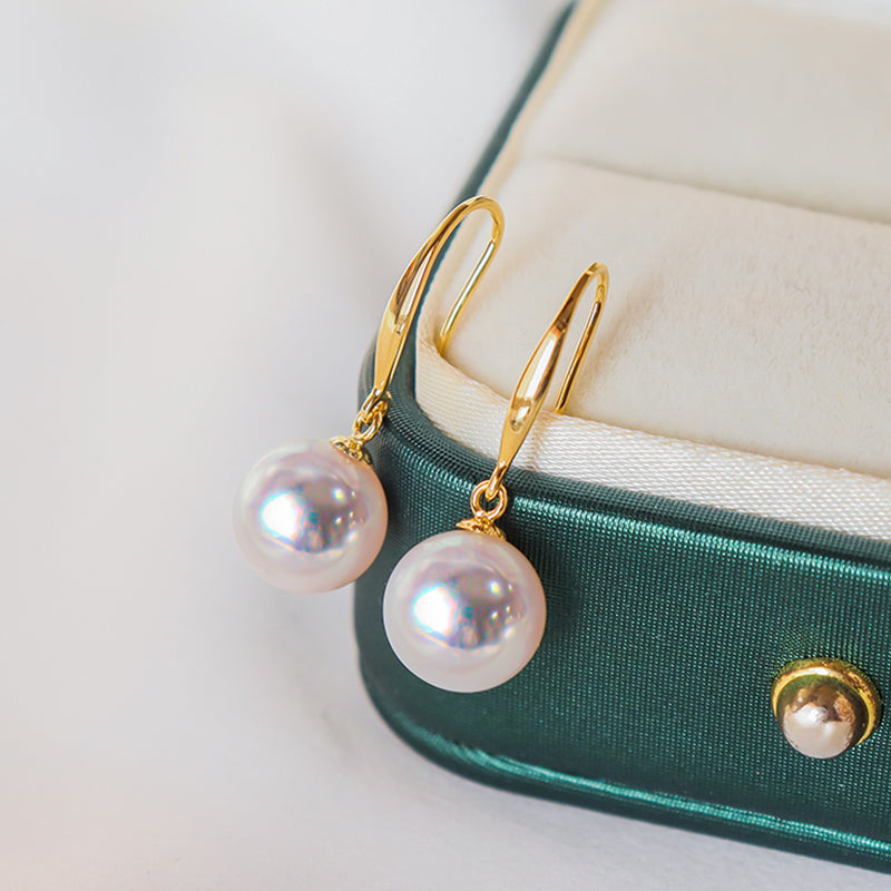 Japanese Akoya Pearl Hoop Earrings in 18K Gold