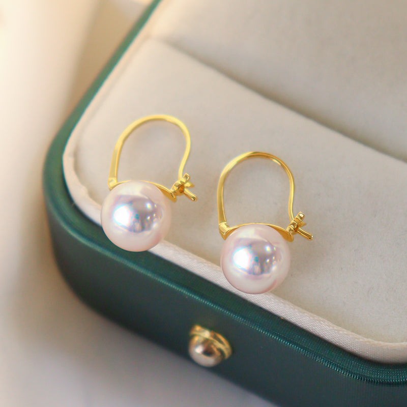 Japanese Akoya Pearl Hoop Earrings in 18K Gold