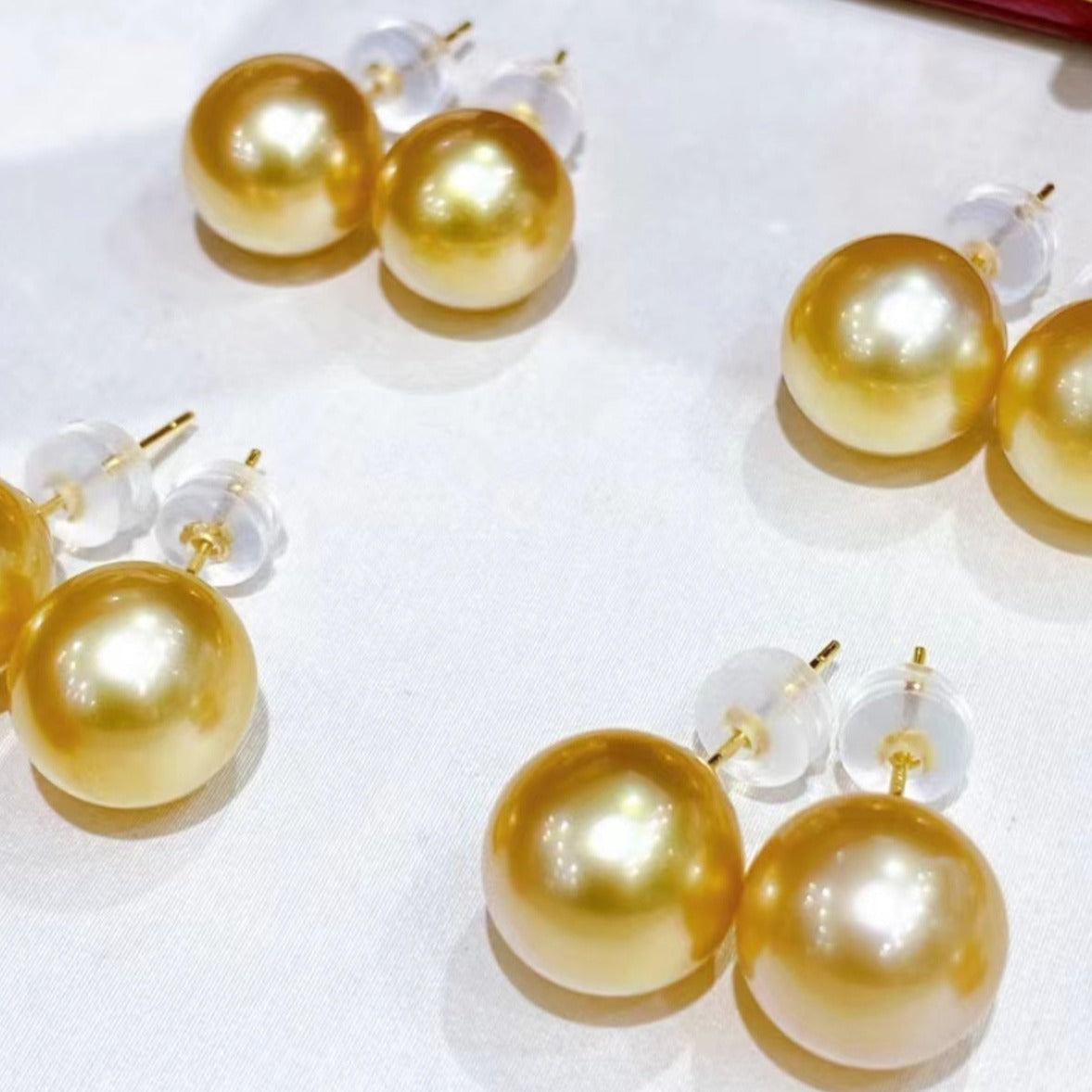 Natural Champagne Pearl Stud Earrings in 18k gold