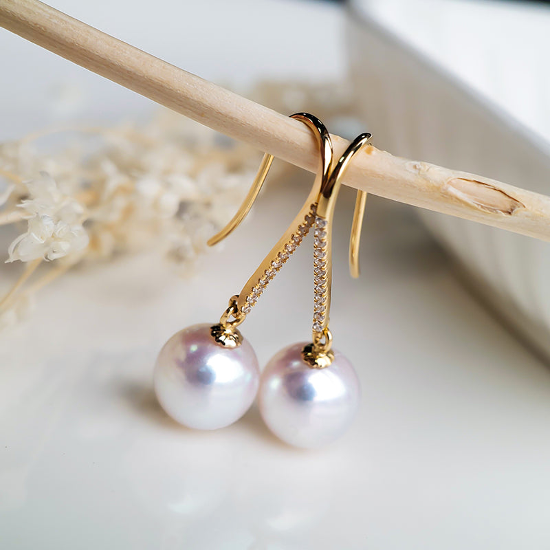 Japanese Akoya Pearl Hoop Earrings in 18K Gold