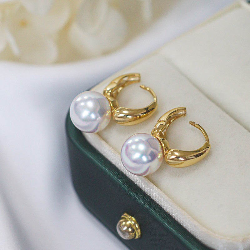 Japanese Akoya Pearl Hoop Earrings in 18K Gold