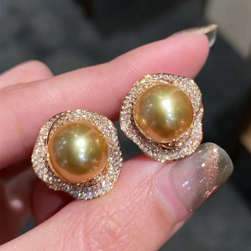 Natural Champagne Pearl Stud Earrings
