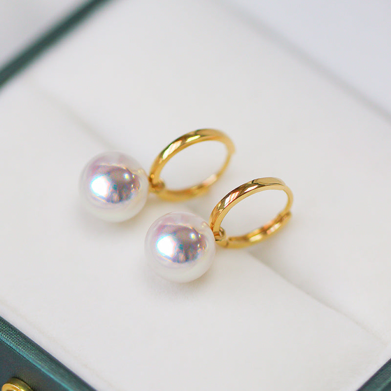 Japanese Akoya Pearl Hoop Earrings in 18K Gold