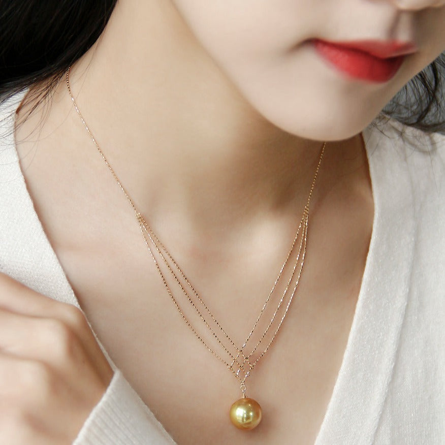 Natural Champagne Pearl Lace Necklace in 14k Gold