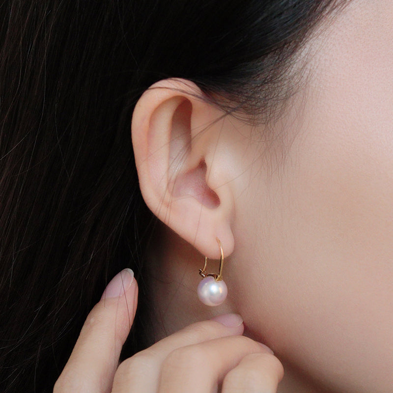 Japanese Akoya Pearl Hoop Earrings in 18K Gold