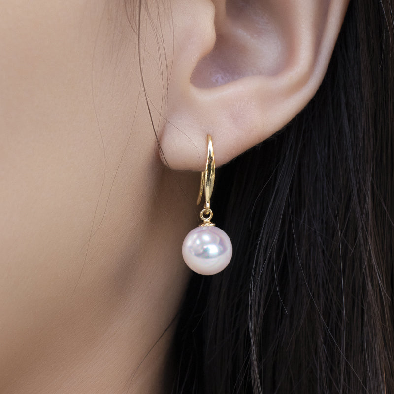 Japanese Akoya Pearl Hoop Earrings in 18K Gold
