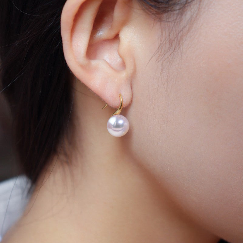 Japanese Akoya Pearl Hoop Earrings in 18K Gold
