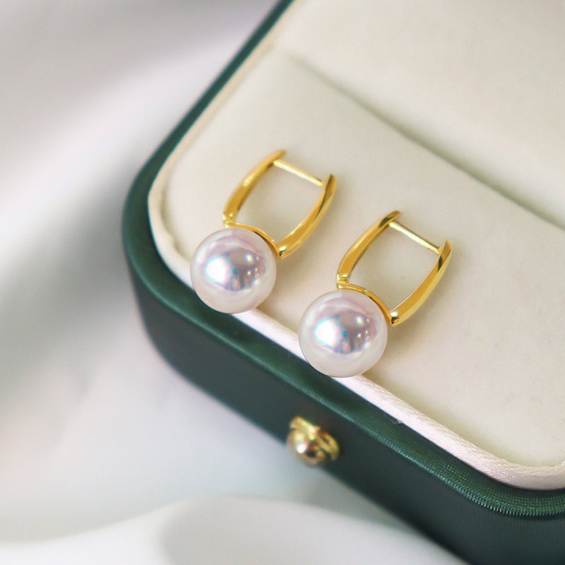 Japanese Akoya Pearl Hoop Earrings in 18K Gold