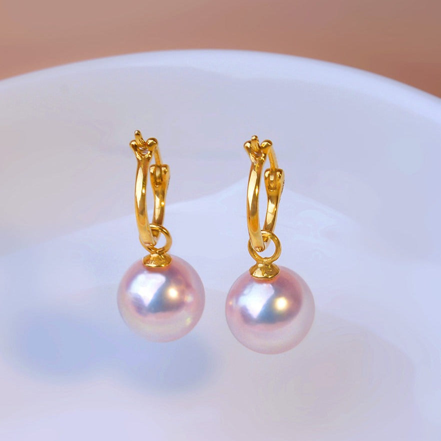 Japanese Akoya Pearl Hoop Earrings in 18K Gold