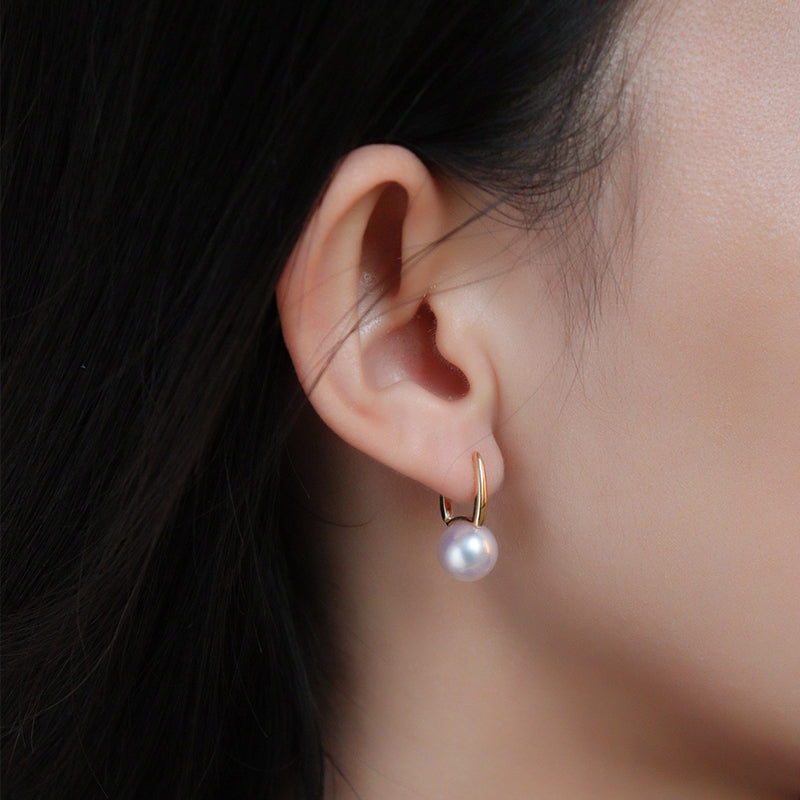 Japanese Akoya Pearl Hoop Earrings in 18K Gold