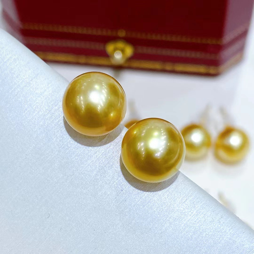 Natural Champagne Pearl Stud Earrings in 18k gold