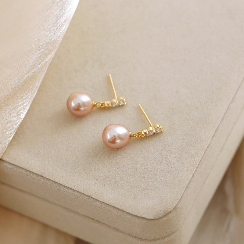 Freshwater Pearl & Lab Diamond Drop Earrings
